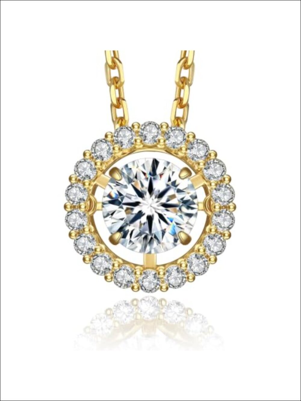 Dancing Moissanite Pendant Necklace 14K Gold Plated Halo Lab Created Diamond